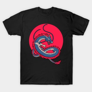 asian japanese dragon with red circle in background T-Shirt